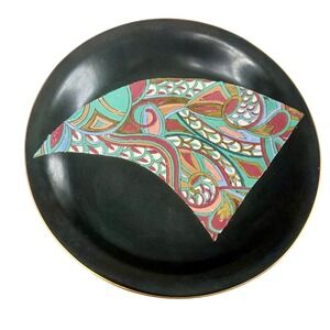 Vintage Nora Fenton 14" Postmodern Abstract Charger Black Gold Decor